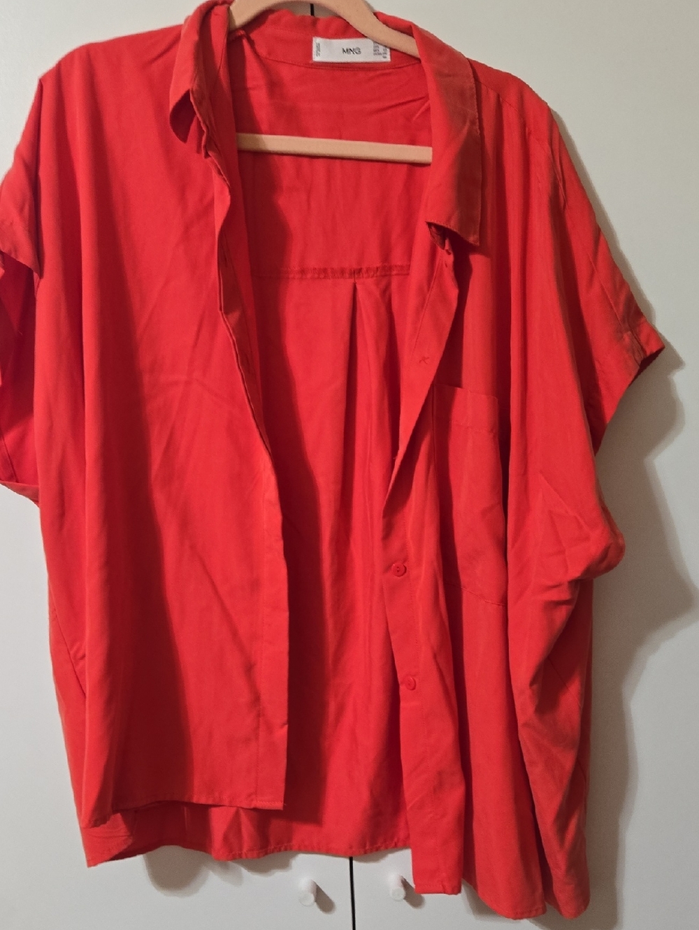 Mango Bright Red Short-Sleeve Button-Up Shirt